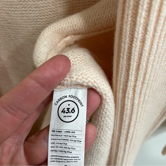 ALLBIRDS The Cardi Long Duster Cardigan 100% Merino Wool Aspen Peach Pink Small - Picture 8 of 12